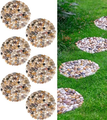 Qualdout 6-Pack Polished River Stones – 12″ Outdoor Stepping Stones for Garden & Patio Walkways