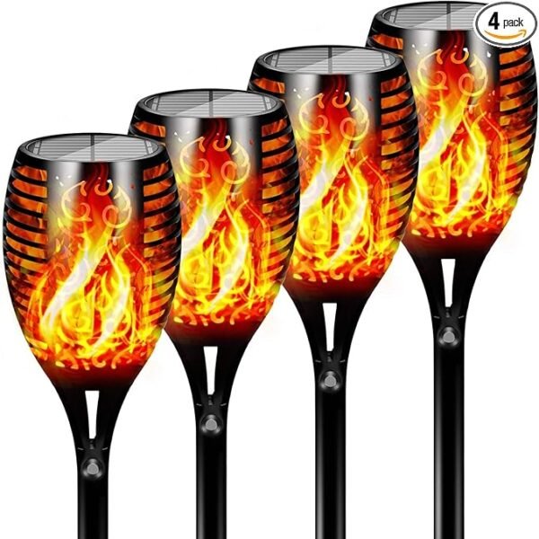 Otdair 43″ Solar Flickering Flame Torch Lights – 4-Pack Waterproof Outdoor LED Torches