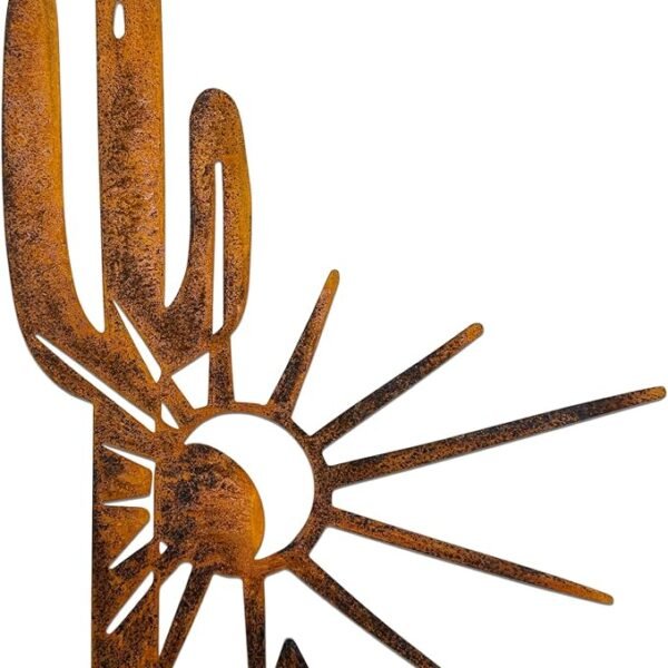 Metal Cactus Wall Decor – 14.8″ × 9.3″ Rustic Saguaro Cactus Outdoor/Indoor Wall Art