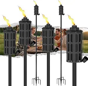 BABITEY 6-Pack 16 oz Metal Citronella Garden Torches – 60″ Outdoor Patio & Yard Stakes