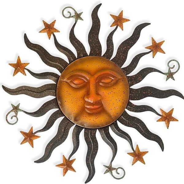 LIFFY 24″ Outdoor Metal Sun Face Wall Art – Weather-Resistant Garden & Patio Decor