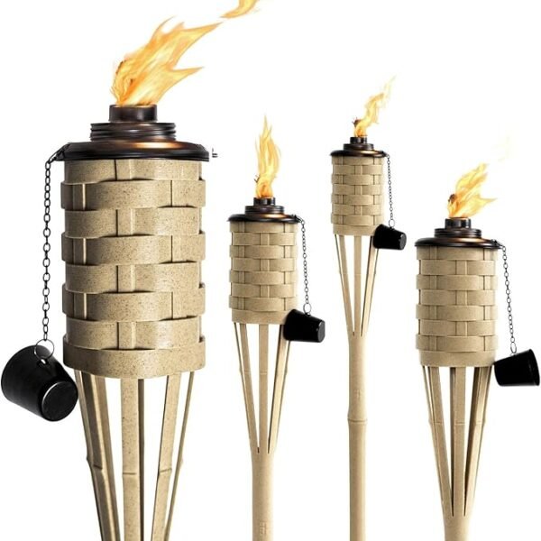 ONETHATCH 4-Pack Bamboo Outdoor Citronella Torches – Adjustable 40–60″ Garden & Patio Lights