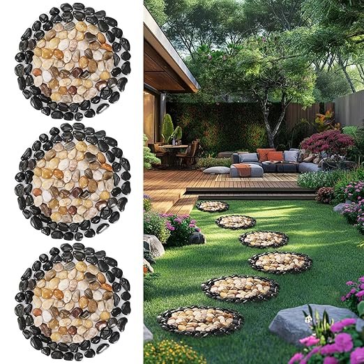 12″ Round Therapeutic Garden Stepping Stones – Decorative Outdoor Pebble Pathway Mats (3-Pack)