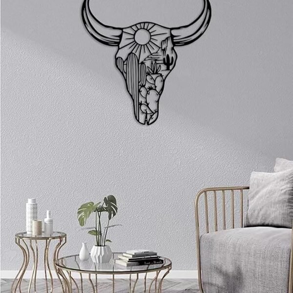 RESACO Cow Skull Metal Wall Art – 13″ Black Rustic Western Home & Outdoor Décor