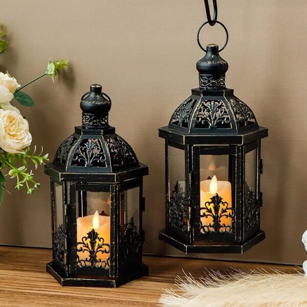 TRIROCKS 2-Pack Vintage Metal Lanterns – 9.5" Hanging Candle Holders for Garden & Home Décor