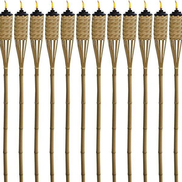 TIKI 12-Pack 57″ Bamboo Outdoor Tiki Torches – Weather-Resistant Garden & Patio Lighting