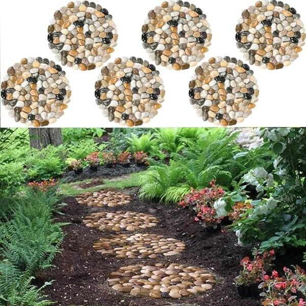 Natural River Stone Garden Stepping Stones – 6-Pack 9″ Decorative Outdoor Walkway Mats