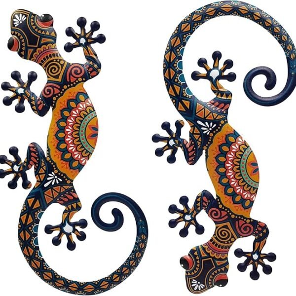 2-Pack 15″ Metal Gecko Wall Art – Outdoor Garden & Patio Lizard Decorations