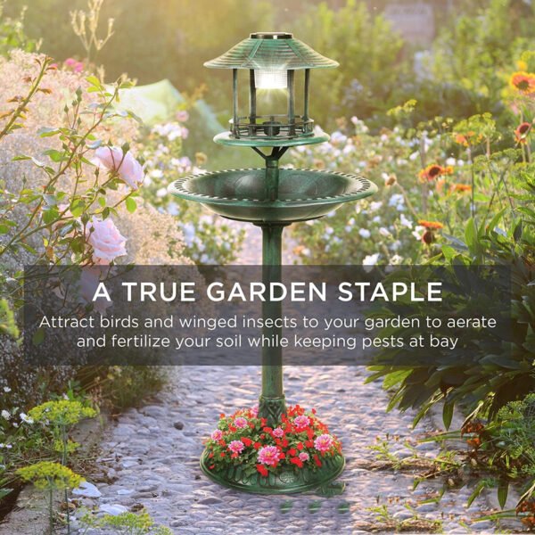 Solar Outdoor Bird Bath with Light & Feeder – Plastic Garden Bird Waterer & Wildlife Attractor