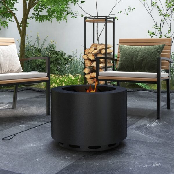 Smokeless Portable Fire Pit – Outdoor Camping & Backyard Bonfire Stove with Poker (Steel Black)