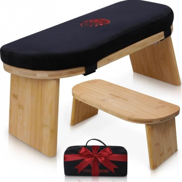 Yoga Dood Foldable Bamboo Meditation Bench with Velvet Cushion – Portable Seiza Seat for Yoga & Home Practice