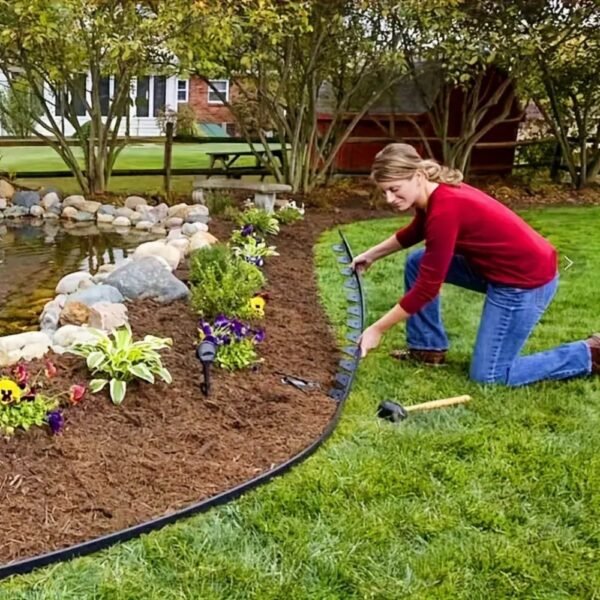 10 m Plastic Lawn Border with 30 Stakes — Flexible Garden & Pathway Edging