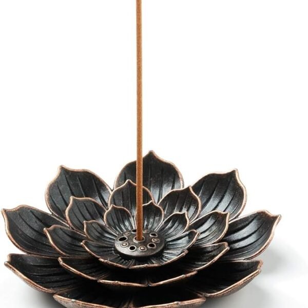 GARMOLY Brass Lotus Incense Holder & Detachable Ash Catcher – Metal Aromatherapy Stand for Incense Sticks & Cones
