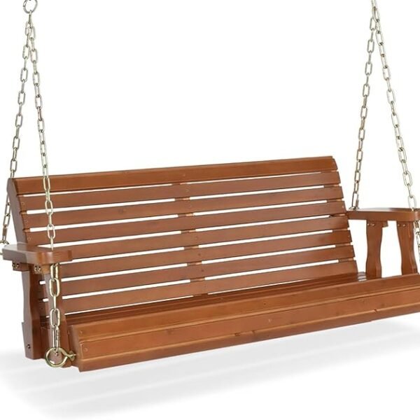 VINGLI 4-Ft Heavy-Duty Patio Wooden Porch Swing – 880 lb Capacity Outdoor Hanging Bench Seat