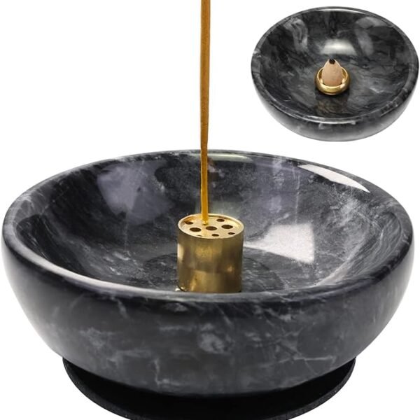 Vrupin Handmade Natural Marble Incense Holder – Polished Marble Burn Bowl for Incense Sticks, Sage & Smudging