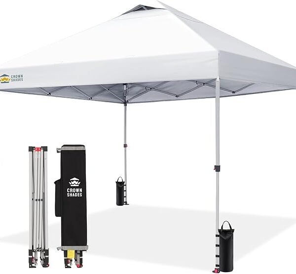 CROWN SHADES 10×10 ft Instant Pop-Up Canopy Tent – Easy Push-Button Setup Outdoor Shelter for Patio, Beach & Events