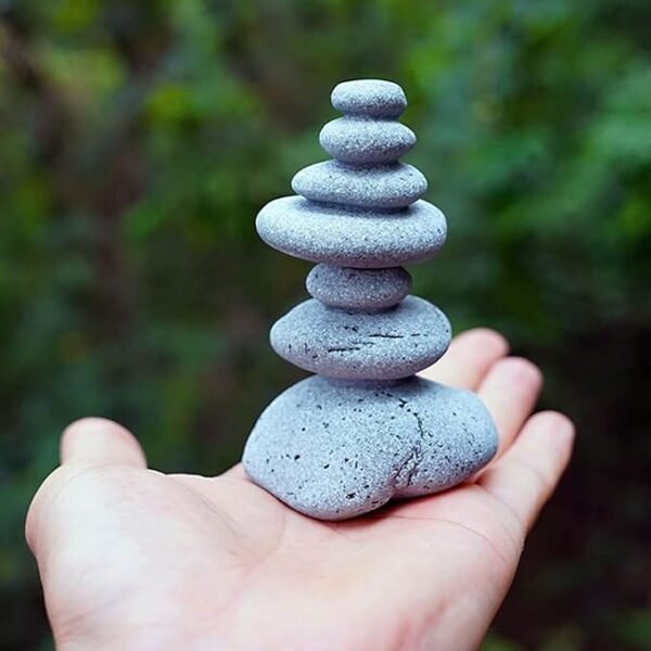 OwMell Balanced Stones Cairn Statue – Natural Sandstone Zen Garden & Aquarium Décor (≈ 4" Height)