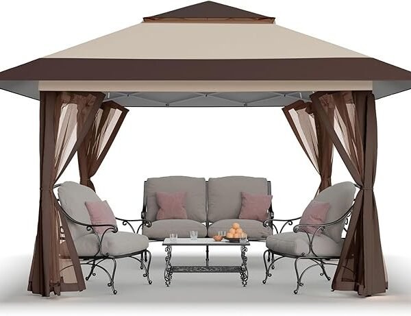 CROWN SHADES 13×13 ft Pop-Up Gazebo – Instant Outdoor Canopy Tent with Wheeled Carry Bag
