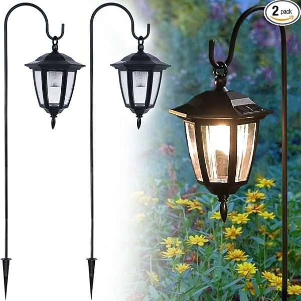 Dynaming 2-Pack Solar Hanging Lanterns – Waterproof 3000 K Warm LED Lights for Garden, Patio & Pathway