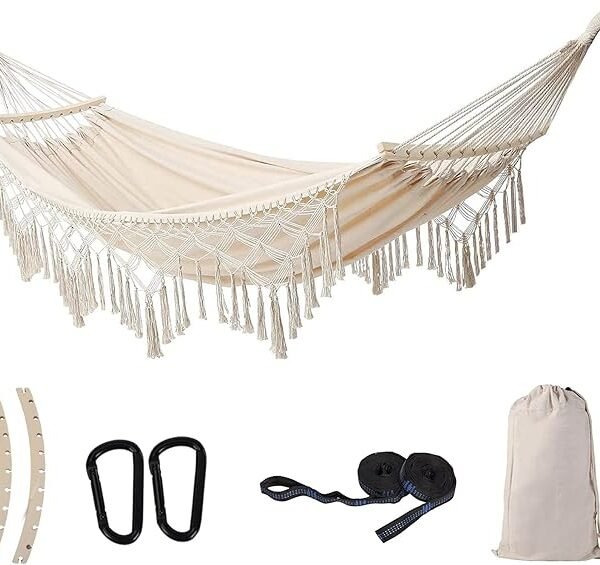 SXSEAGLE Double Hanging Hammock Chair – Cotton Rope Swing for Indoor & Outdoor Relaxation