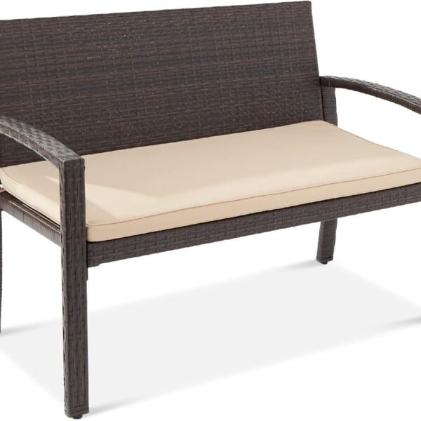 Best Choice Products 2-Person Wicker Garden Bench – Weather-Resistant Outdoor Patio Loveseat with Cushion & 700 lb Capacity