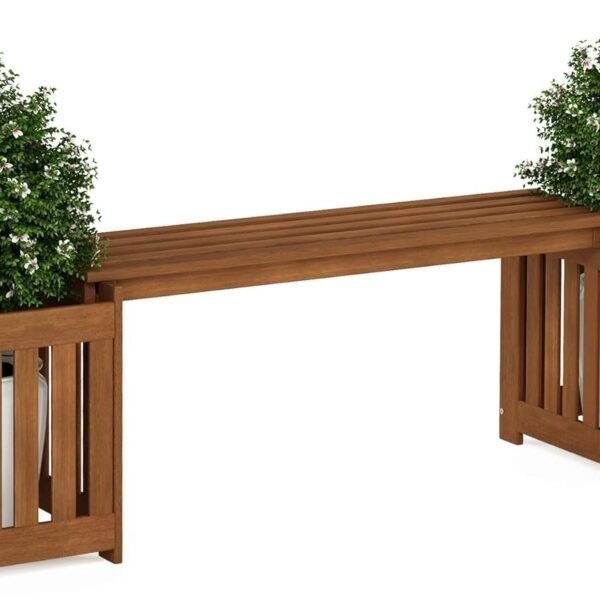 FURINNO Tioman Hardwood Outdoor Planter Bench – 2-in-1 Garden Seat & Flowerbox (Natural Finish)
