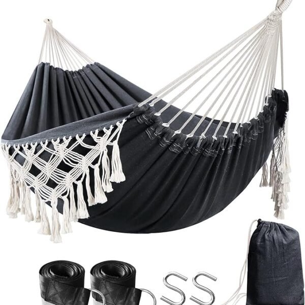 Anyoo Cotton Hammock with Tassels – Portable 2-Person Outdoor Rope Hammock (110" × 59", 450 lb Capacity)