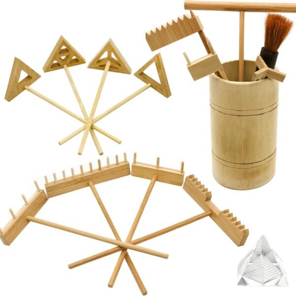 BangBangDa 15-Piece Mini Zen Garden Rake Tool Kit – Bamboo Sand Stamp Rakes & Accessories for Desk, Meditation & Stress Relief