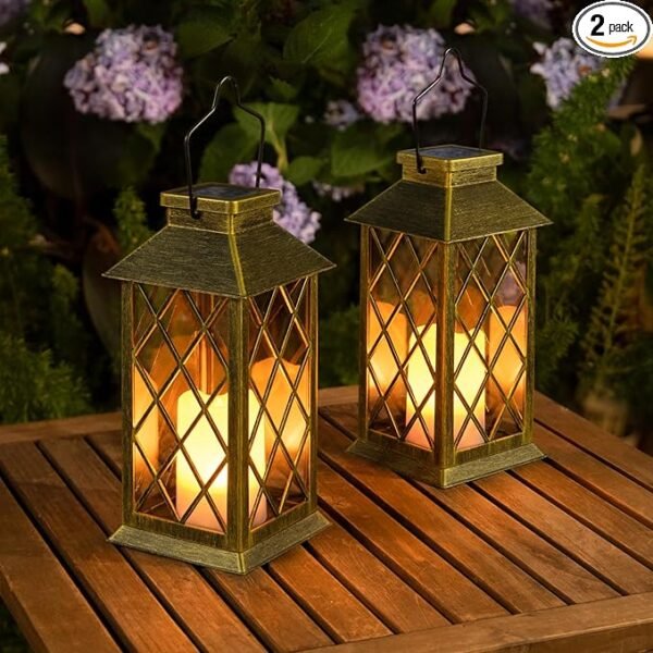 Outdoor Solar Candle Lanterns 2-Pack – 10″ Waterproof Flickering Garden Lights for Patio, Lawn & Porch