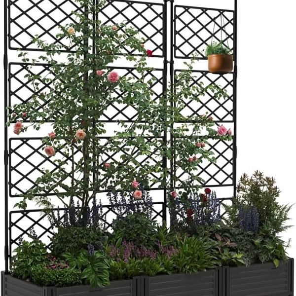 GarveeHome 3-Piece Raised Garden Bed with Trellis – 50" Wide Vertical Planter Kit for Vegetables, Flowers & Herbs