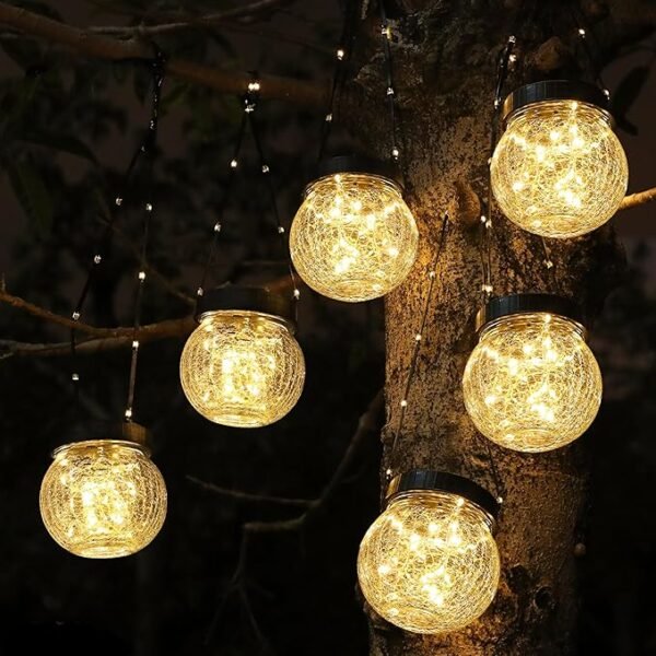 6-Pack Solar Hanging Lanterns – Waterproof Cracked-Glass Globe Lights for Garden, Patio & Yard