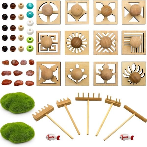 BangBangDa 32-Piece Mini Zen Garden Rake & Stamp Set – Desktop Sand Garden Tools for Meditation & Stress Relief