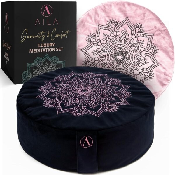 Aila Premium Meditation Cushion – Ergonomic Zafu Zafu Pillow with Buckwheat/Spelt Filling for Yoga & Mindfulness