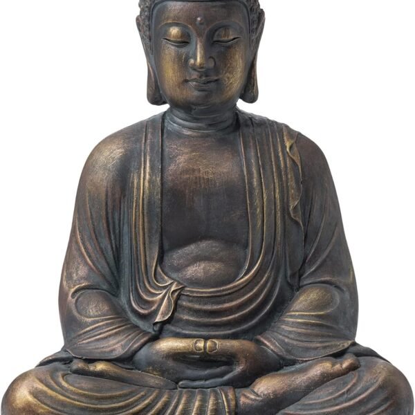 Glitzhome 22.75″ Bronze Outdoor Sitting Buddha Statue – Weather-Resistant Zen Garden & Patio Décor