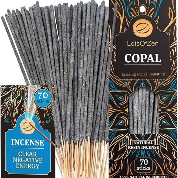 LOTS OF ZEN 70-Pack Natural White Copal Incense Sticks – Smudge Kit for Meditation, Cleansing & Relaxation