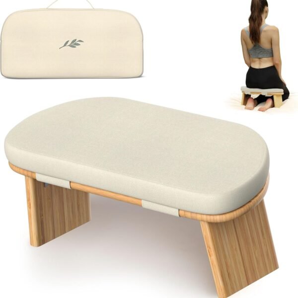 Landora & Leaf Foldable Bamboo Meditation Bench with Thick Cushion – Portable Seiza-Style Seat for Yoga & Mindfulness