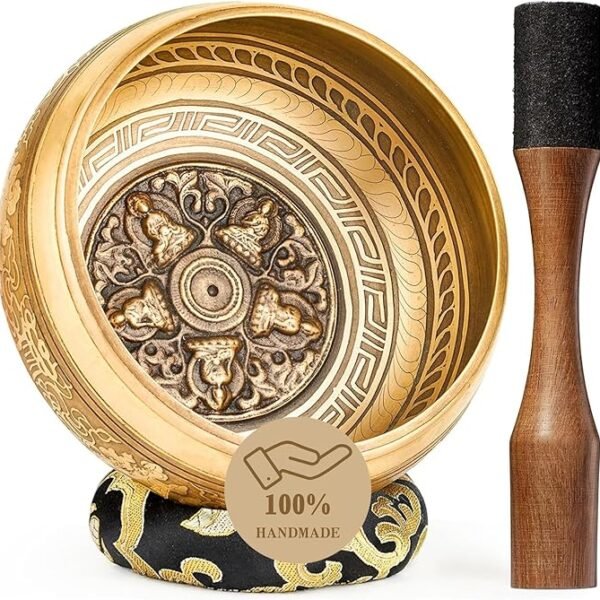 Hand-Hammered 6″ Tibetan Singing Bowl – Yoga & Meditation Sound Healing Set with Cushion & Striker