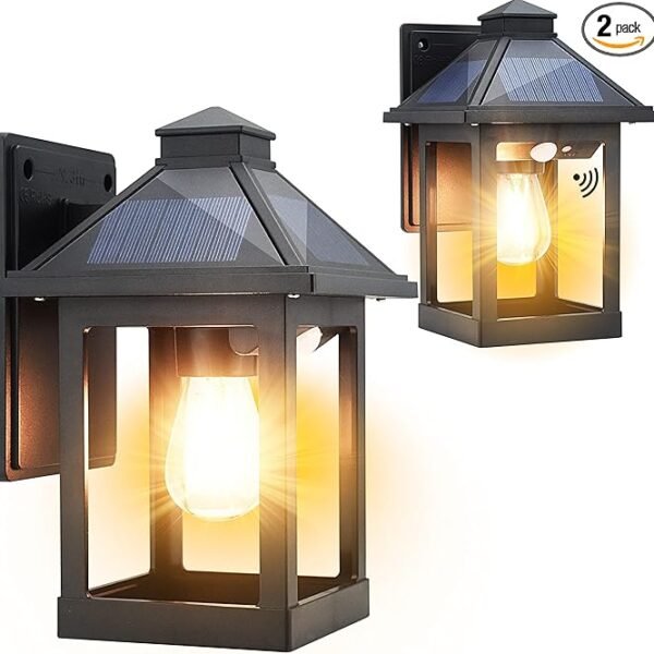 CYHKEE 2-Pack Solar Wall Lanterns – Waterproof Motion-Sensor LED Sconce Lights for Porch, Garden & Patio (3 Hood Modes)