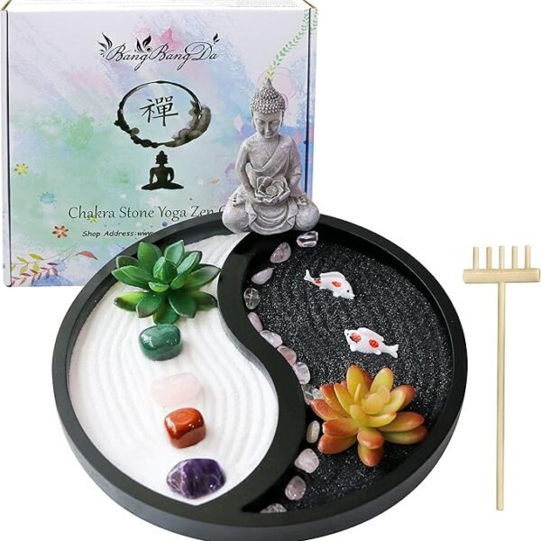 BangBangDa Buddha Meditation Zen Garden Kit – Mini Yin-Yang Tabletop Zen Decor Set for Home & Office