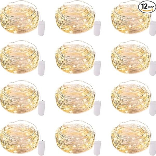 Brightown 12-Pack Waterproof LED Fairy Lights – 7 ft Battery-Operated Mini String Lights (Warm White)