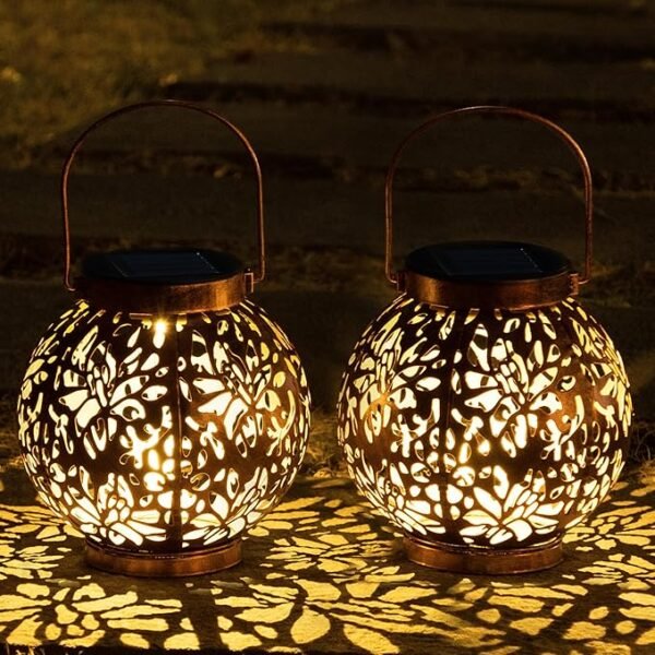 JOIEDOMI 2-Pack Outdoor Solar Hanging Lanterns – Waterproof Metal Garden & Patio Lights