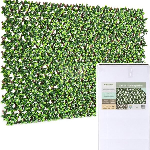 NatraHedge Artificial Ficus Leaf Expandable Lattice – Realistic Expandable Privacy Fence & Wall Panel (Up to 10 ft)