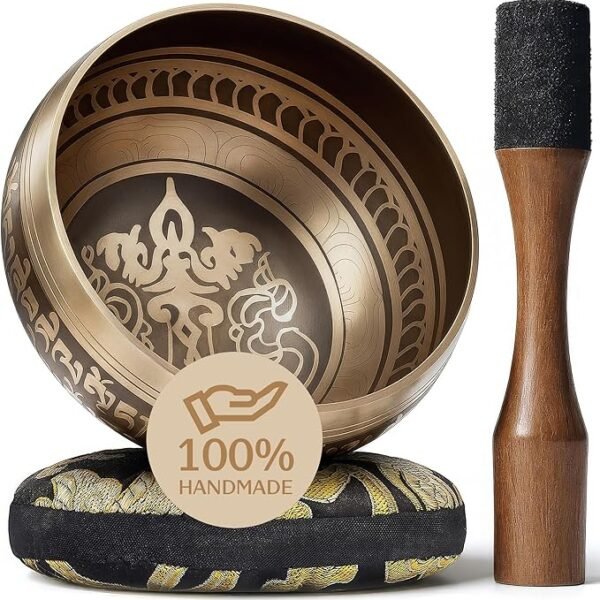Handmade Tibetan Etched Singing Bowl Set – Meditation Sound Bowl with Cushion & Mallet