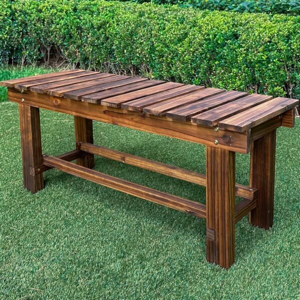 LSPYYDS 35.5″ Weather-Resistant Outdoor Patio Bench – 2-Person Backless Garden Bench (Carbonized Wood)