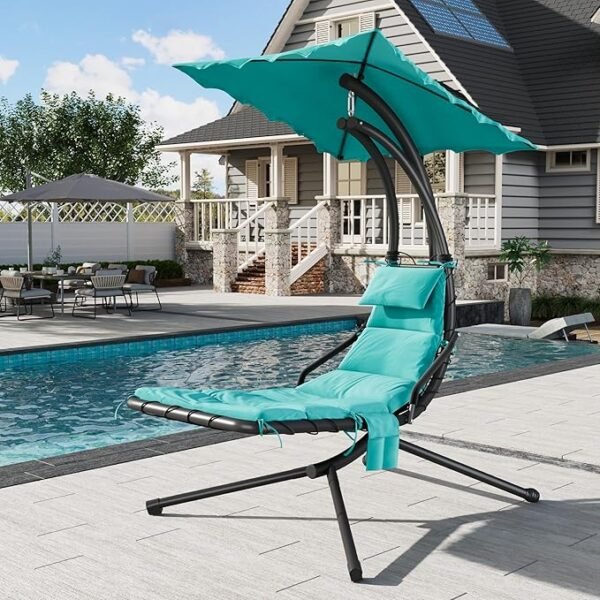 LuyFuitre Hanging Chaise Lounge Swing Chair – Suspended Outdoor Patio Hammock Seat with Steel Frame