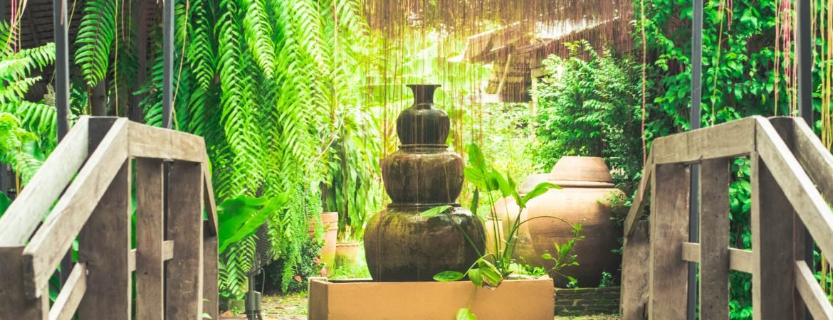 Fountain locate center of garden, Feng shui in Thailand.